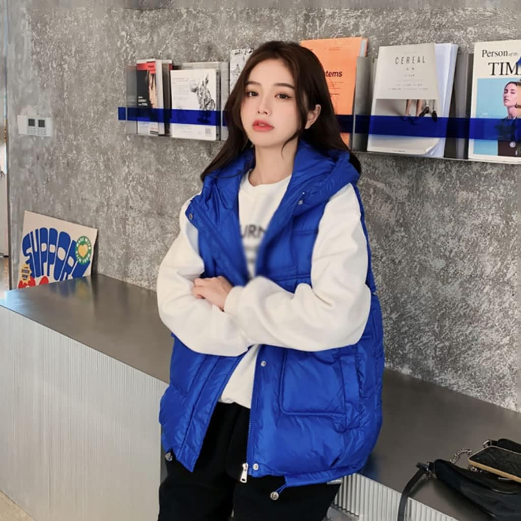 レディース ベスト 冬のベスト女性のためのマット光沢のあるフード付き